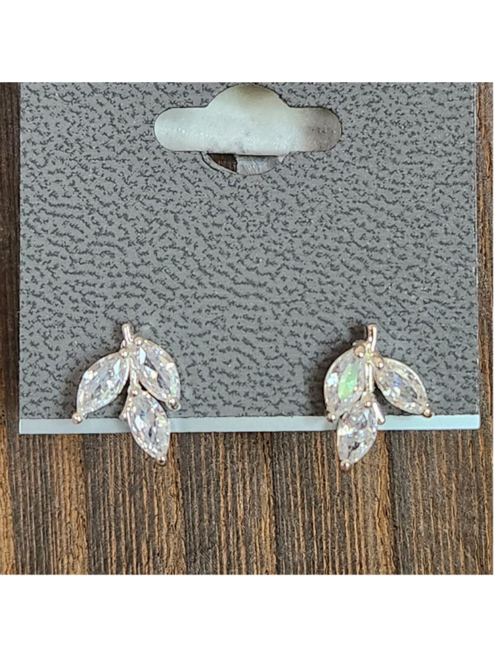 Express Silver Leaf Stud Earrings sterling silver marquise cut - Picture 4 of 7